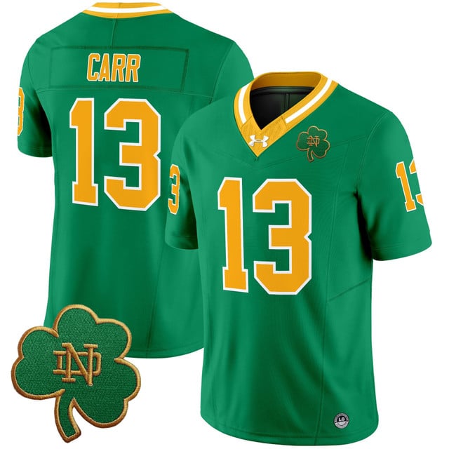Men's Notre Dame Fighting Irish 2025 Vapor Limited Jersey V3 throwback #13 CJ Carr