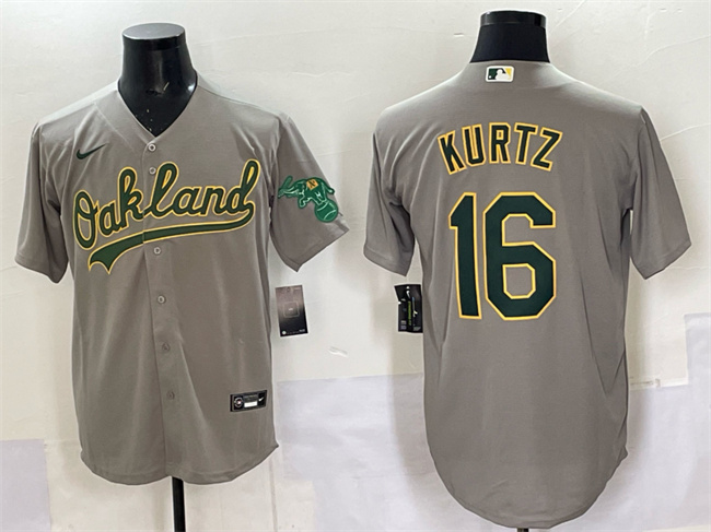 Men's Oakland Athletics #16 Nick Kurtz Grey Cool Base Stitched Baseball Jersey