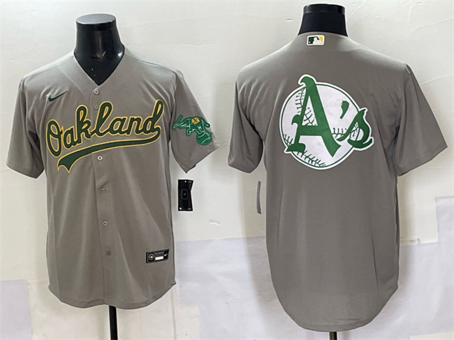 Men's Oakland Athletics Team Big Logo Grey Cool Base Stitched Baseball Jersey
