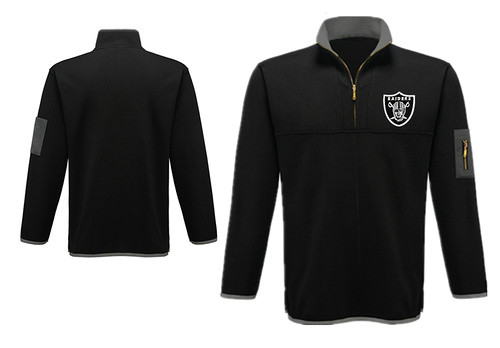 Men's Oakland Raiders Antigua Charcoal Fortune Sweater Knit Microfleece Quarter-Zip Pullover Black Blank Jacket