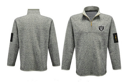 Men's Oakland Raiders Blank Antigua Charcoal Fortune Sweater Knit Microfleece Quarter-Zip Pullover Light Gray Jacket