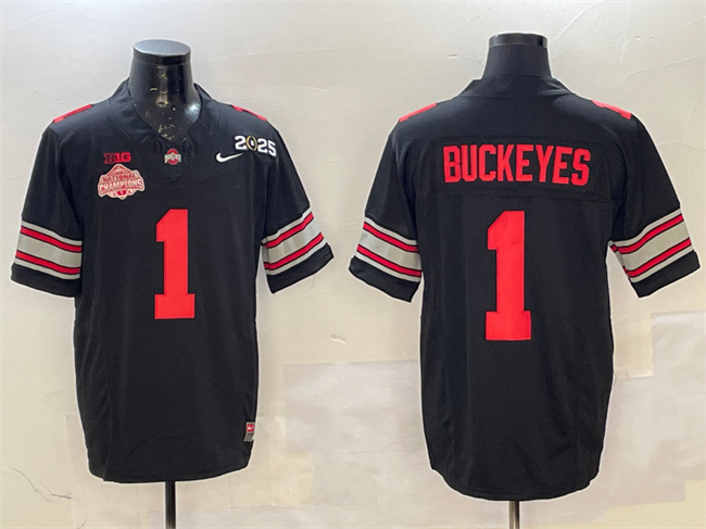 Men's Ohio State Buckeyes #1 Buckeyes Black 2025 CFP Final With National Champions Patch F.U.S.E. Vapor Limited Stitched Football Jersey