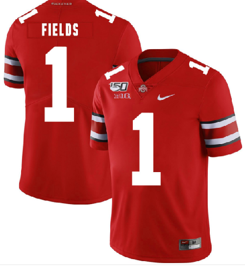 Men's Ohio State Buckeyes #1 Justin Fields 2019 Red 150th Season College Stitched NCAA Jersey