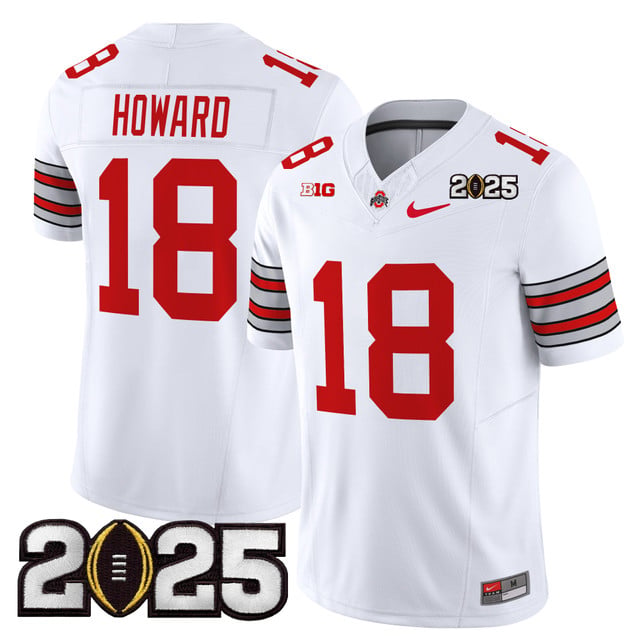Men's Ohio State Buckeyes 'Heritage Stripe' 2025 CFP Final Patch Vapor Limited Jersey #18 Will Howard