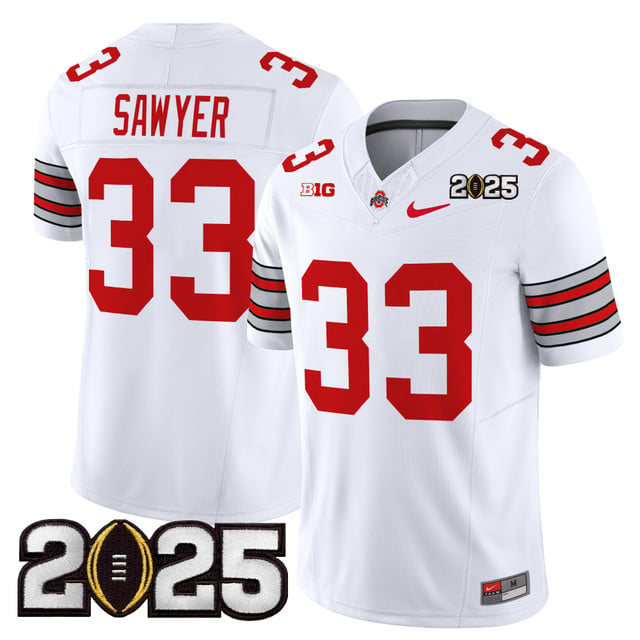 Men's Ohio State Buckeyes 'Heritage Stripe' 2025 CFP Final Patch Vapor Limited Jersey #33 Jack Sawyer