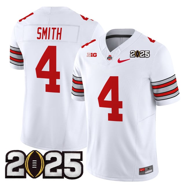Men's Ohio State Buckeyes 'Heritage Stripe' 2025 CFP Final Patch Vapor Limited Jersey #4 Jeremiah Smith