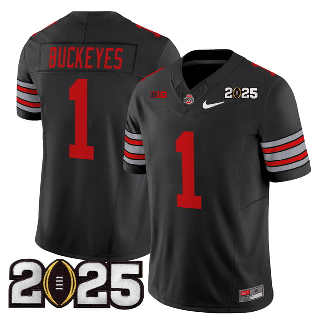 Men's Ohio State Buckeyes 'Heritage Stripe' 2025 CFP Final Patch Vapor Limited Jersey black #1 Buckeyes