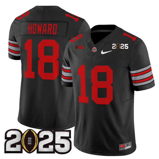 Men's Ohio State Buckeyes 'Heritage Stripe' 2025 CFP Final Patch Vapor Limited Jersey black #18 Will Howard