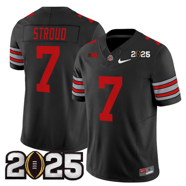 Men's Ohio State Buckeyes 'Heritage Stripe' 2025 CFP Final Patch Vapor Limited Jersey black #7 C J Stroud