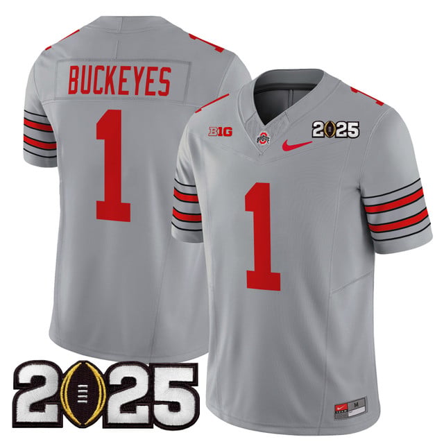 Men's Ohio State Buckeyes 'Heritage Stripe' 2025 CFP Final Patch Vapor Limited Jersey gray #1 Buckeyes