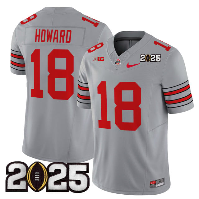 Men's Ohio State Buckeyes 'Heritage Stripe' 2025 CFP Final Patch Vapor Limited Jersey gray #18 Will Howard