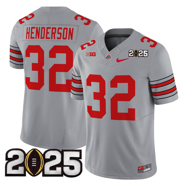 Men's Ohio State Buckeyes 'Heritage Stripe' 2025 CFP Final Patch Vapor Limited Jersey gray #32 Treveyon Henderson