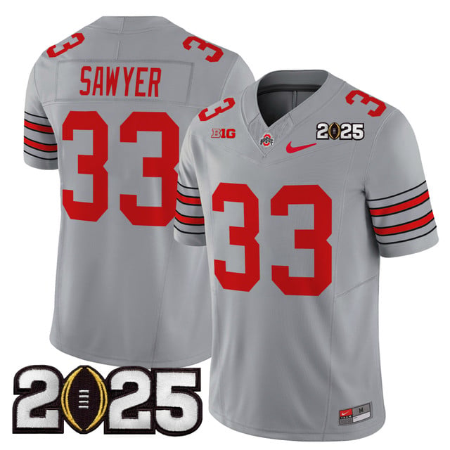 Men's Ohio State Buckeyes 'Heritage Stripe' 2025 CFP Final Patch Vapor Limited Jersey gray #33 Jack Sawyer