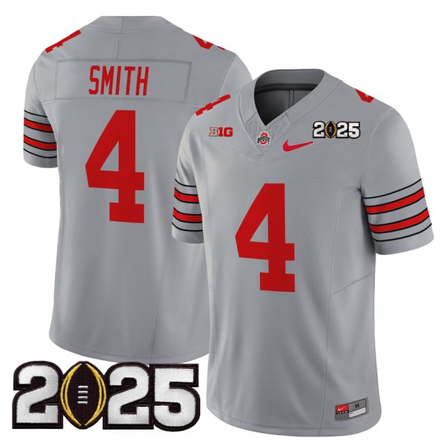 Men's Ohio State Buckeyes 'Heritage Stripe' 2025 CFP Final Patch Vapor Limited Jersey gray #4 Jeremiah Smith