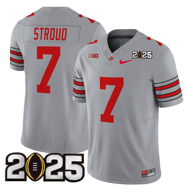 Men's Ohio State Buckeyes 'Heritage Stripe' 2025 CFP Final Patch Vapor Limited Jersey gray #7 C J Stroud