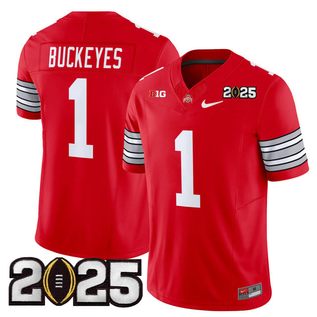Men's Ohio State Buckeyes 'Heritage Stripe' 2025 CFP Final Patch Vapor Limited Jersey red #1 Buckeyes