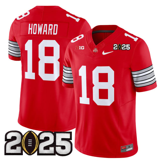 Men's Ohio State Buckeyes 'Heritage Stripe' 2025 CFP Final Patch Vapor Limited Jersey red #18 Will Howard