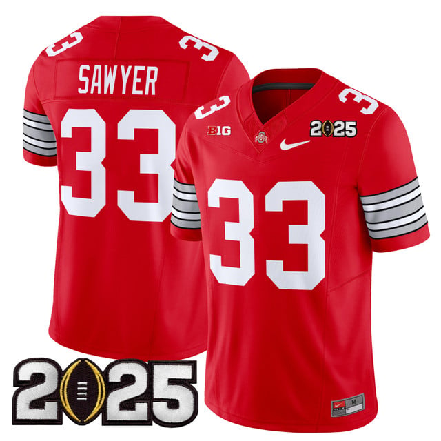 Men's Ohio State Buckeyes 'Heritage Stripe' 2025 CFP Final Patch Vapor Limited Jersey red #33 Jack Sawyer