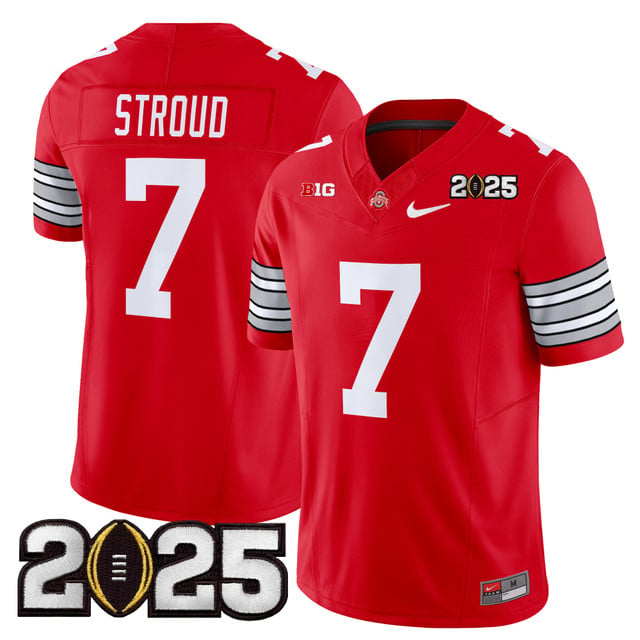 Men's Ohio State Buckeyes 'Heritage Stripe' 2025 CFP Final Patch Vapor Limited Jersey red #7 C J Stroud