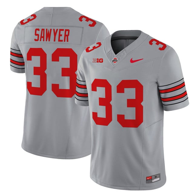 Men's Ohio State Buckeyes 'Heritage Stripe' 202526 Vapor Limited Jersey gray #33 Jack Sawyer