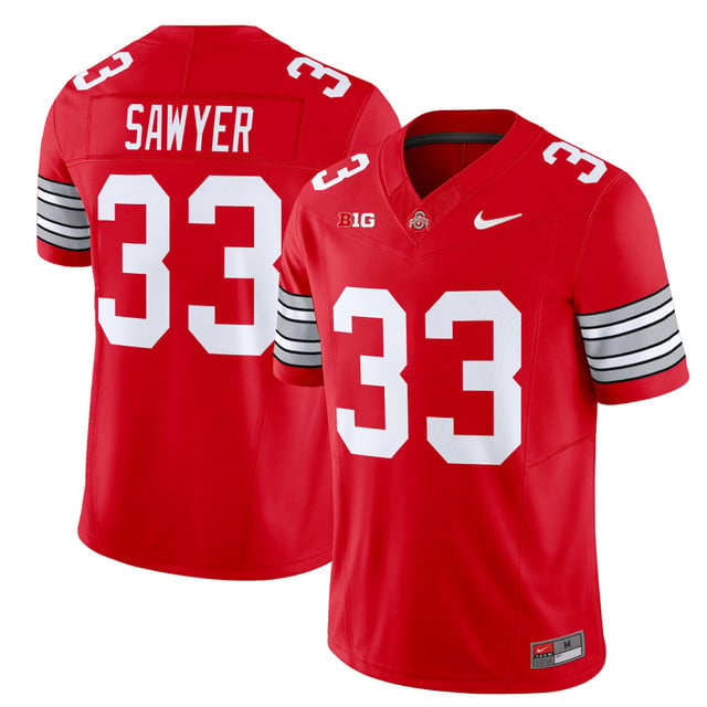 Men's Ohio State Buckeyes 'Heritage Stripe' 202526 Vapor Limited Jersey red #33 Jack Sawyer