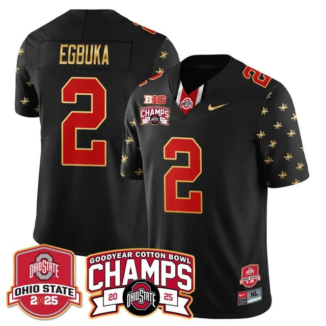 Men's Ohio State Buckeyes 2024 Cotton Bowl Champions Gold Jersey N5 - All Stitched Emeka Egbuka  -  2