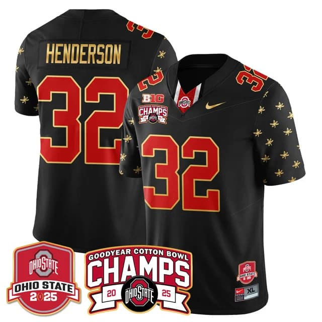 Men's Ohio State Buckeyes 2024 Cotton Bowl Champions Gold Jersey N5 - All Stitched TreVeyon Henderson #32