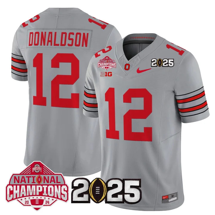 Men's Ohio State Buckeyes 2026 Tunnel Vision National Champions Patch Vapor Limited Jersey gray 12 CJ Donaldson