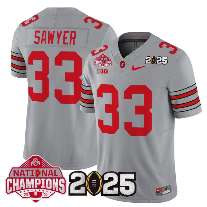 Men's Ohio State Buckeyes 2026 Tunnel Vision National Champions Patch Vapor Limited Jersey gray 33 Jack Sawyer