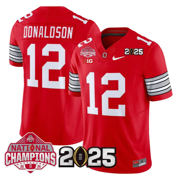 Men's Ohio State Buckeyes 2026 Tunnel Vision National Champions Patch Vapor Limited Jersey red  12 CJ Donaldson