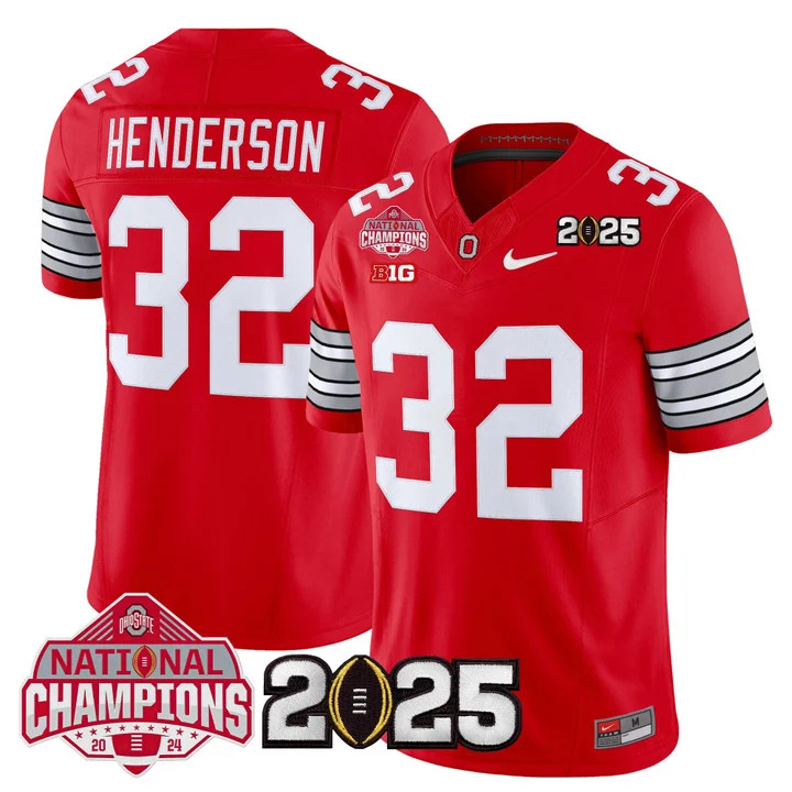 Men's Ohio State Buckeyes 2026 Tunnel Vision National Champions Patch Vapor Limited Jersey red 32 Treveyon Henderson