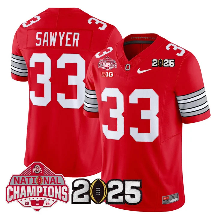 Men's Ohio State Buckeyes 2026 Tunnel Vision National Champions Patch Vapor Limited Jersey red 33 Jack Sawyer