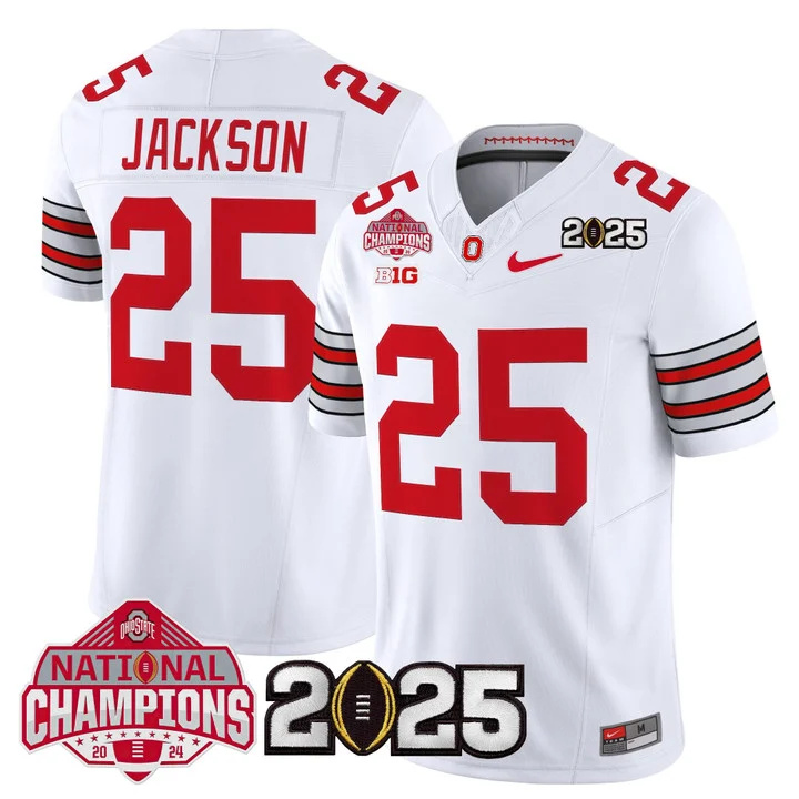 Men's Ohio State Buckeyes 2026 Tunnel Vision National Champions Patch Vapor Limited Jersey white 25 Bo Jackson