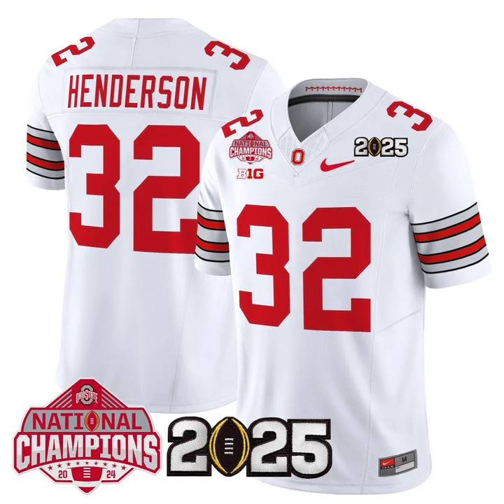 Men's Ohio State Buckeyes 2026 Tunnel Vision National Champions Patch Vapor Limited Jersey white 32 Treveyon Henderson