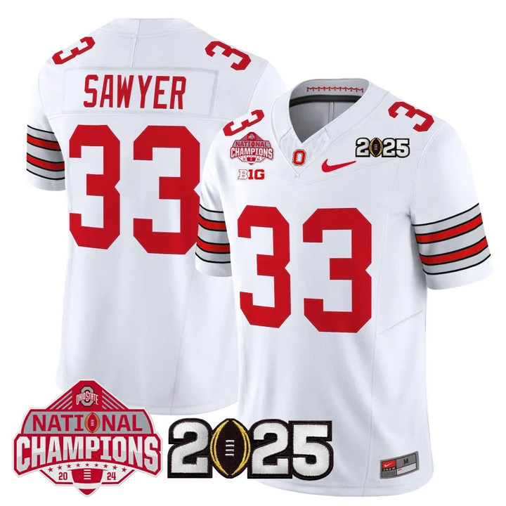 Men's Ohio State Buckeyes 2026 Tunnel Vision National Champions Patch Vapor Limited Jersey white 33 Jack Sawyer