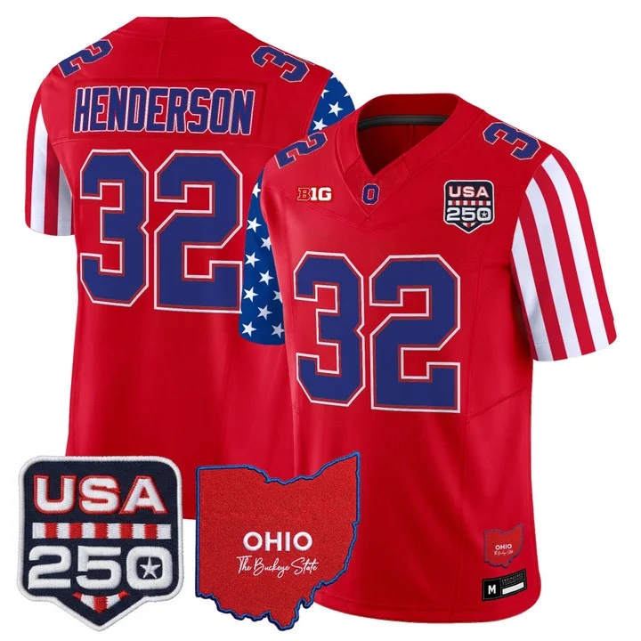 Men's Ohio State Buckeyes America 250 Edition Vapor Limited Jersey RED#32 TREVEYON HENDERSON