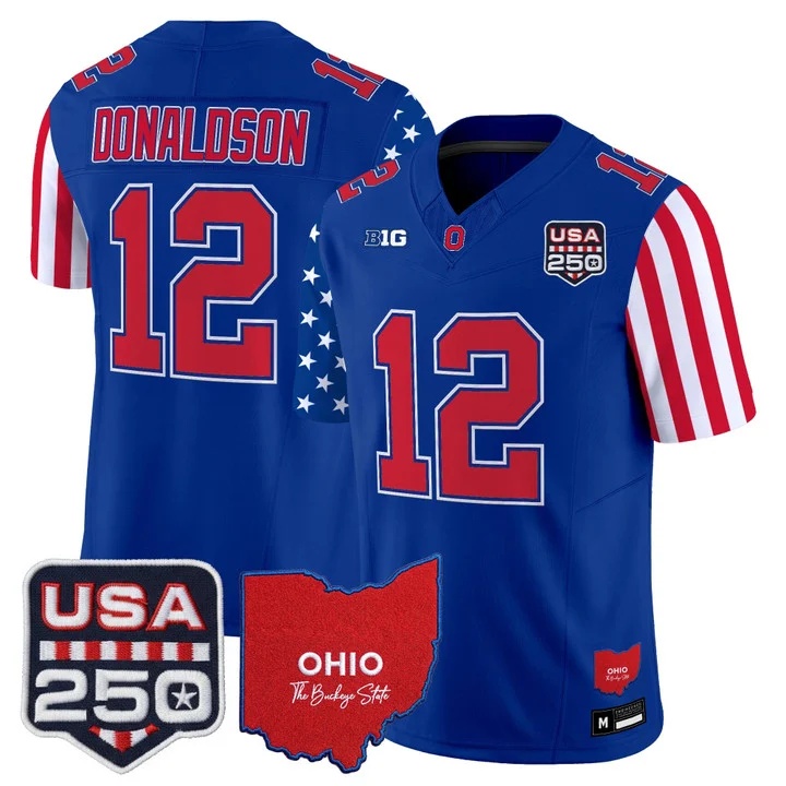 Men's Ohio State Buckeyes America 250 Edition Vapor Limited Jersey ROYAL#12 CJ DONALDSON