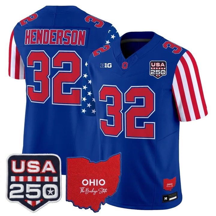 Men's Ohio State Buckeyes America 250 Edition Vapor Limited Jersey ROYAL#32 TREVEYON HENDERSON