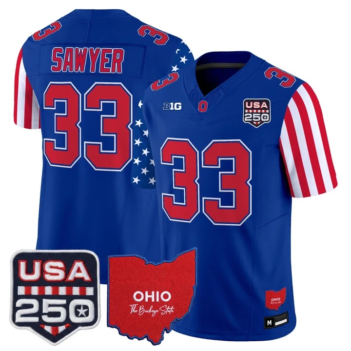 Men's Ohio State Buckeyes America 250 Edition Vapor Limited Jersey ROYAL#33 JACK SAWYER