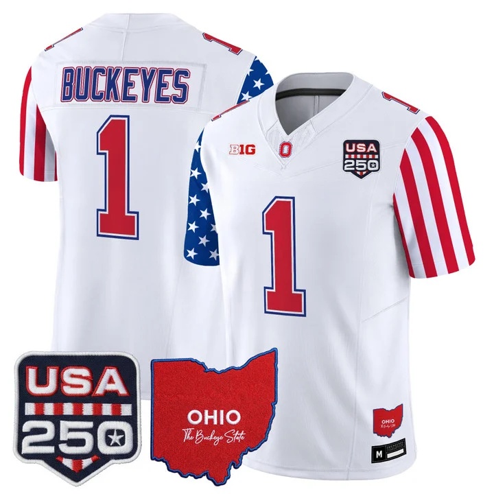 Men's Ohio State Buckeyes America 250 Edition Vapor Limited Jersey WHITE#1 BUCKEYES