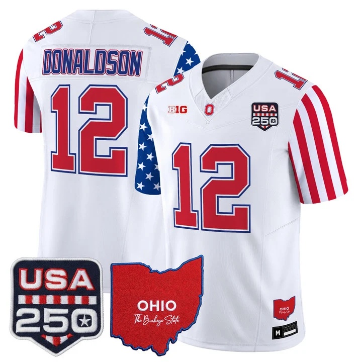 Men's Ohio State Buckeyes America 250 Edition Vapor Limited Jersey WHITE#12 CJ DONALDSON