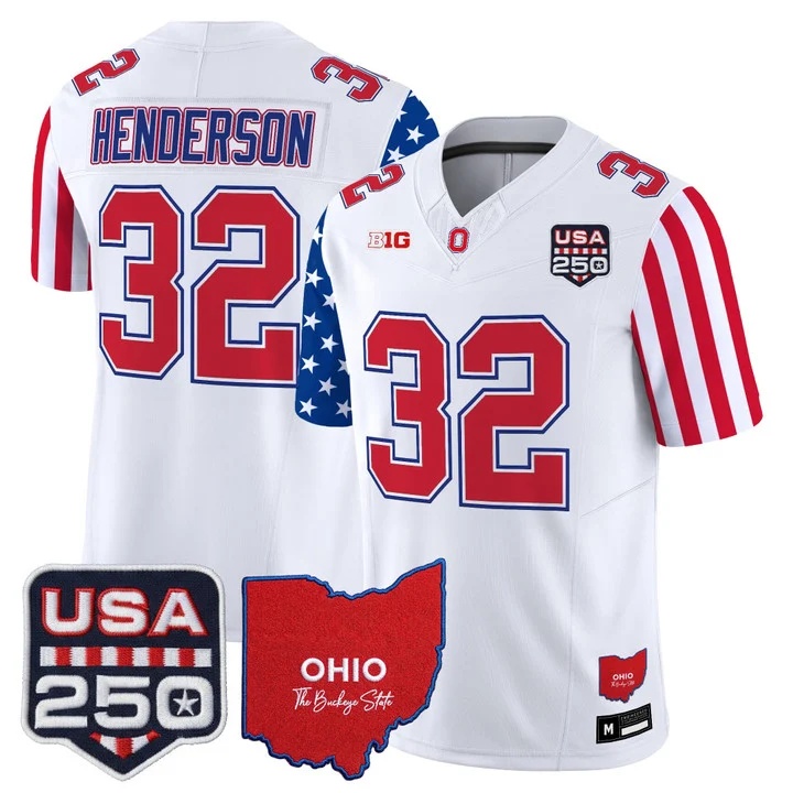 Men's Ohio State Buckeyes America 250 Edition Vapor Limited Jersey WHITE#32 TREVEYON HENDERSON