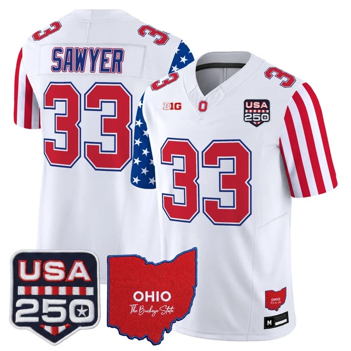 Men's Ohio State Buckeyes America 250 Edition Vapor Limited Jersey WHITE#33 JACK SAWYER