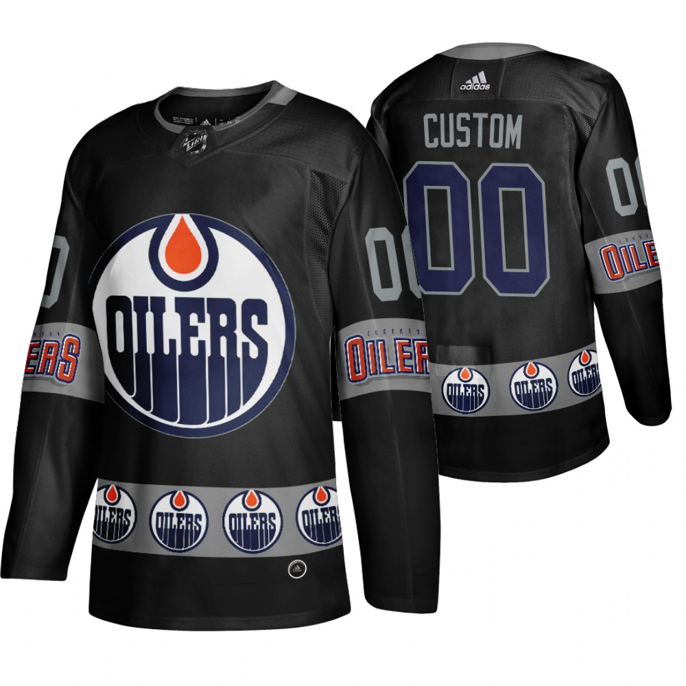Men's Oilers #00 Custom Logo sleeve Breakaway Jersey Black