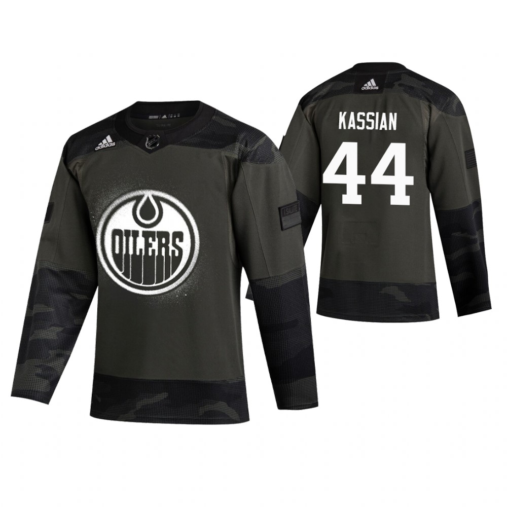 Men's Oilers #44 Zack Kassian Authentic 2019 Veterans Day Jersey Camo