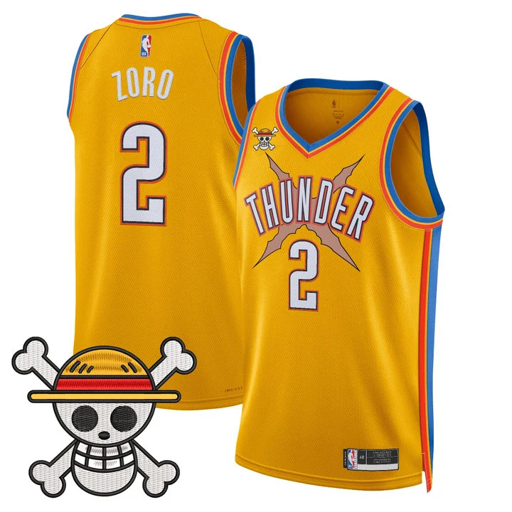Men's Oklahoma City Thunder x One Piece Swingman Jersey gold 2 Zoro