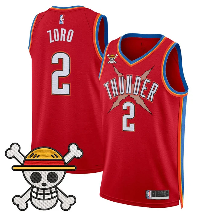 Men's Oklahoma City Thunder x One Piece Swingman Jersey red 2 Zoro