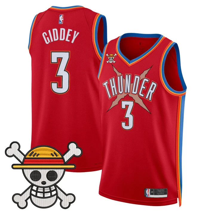 Men's Oklahoma City Thunder x One Piece Swingman Jersey red 3 Josh Giddey