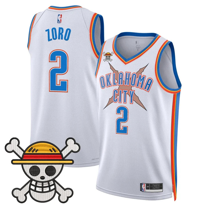 Men's Oklahoma City Thunder x One Piece Swingman Jersey white 2 Zoro
