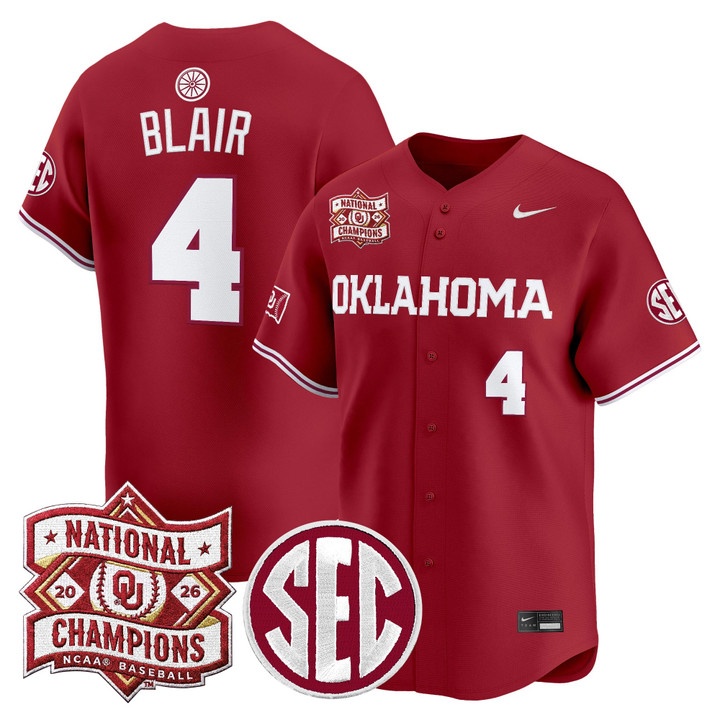 Men's Oklahoma Sooners 2026 National Champions Patch Vapor Premier Limited Jersey #4 ALEC BLAIR